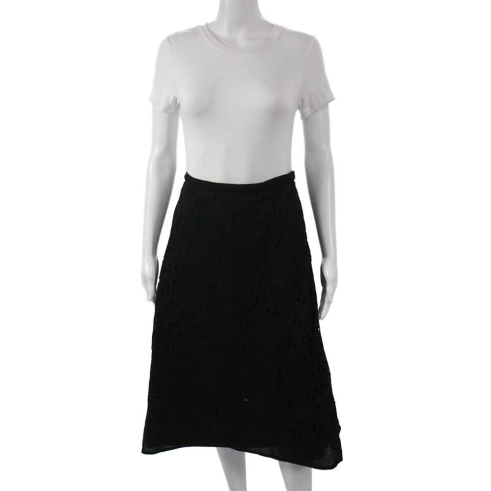 Rene Lezard Women A-Line Long Black Cotton Geometric Skirt Zip Size 42